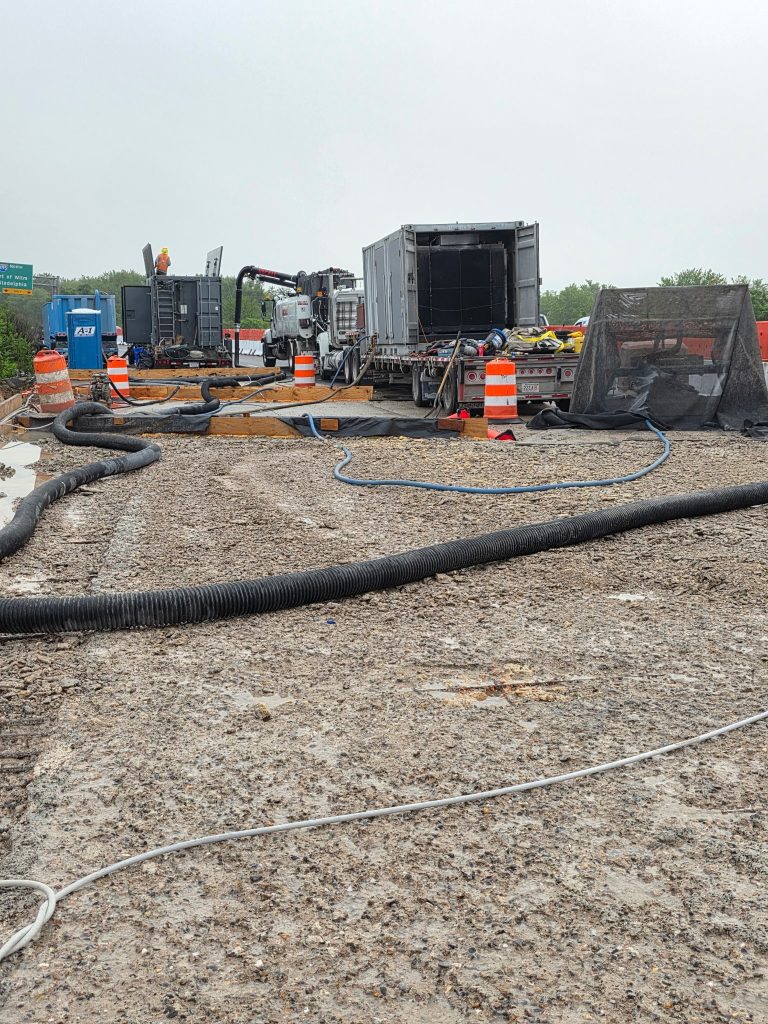 Bridge deck with equipment.