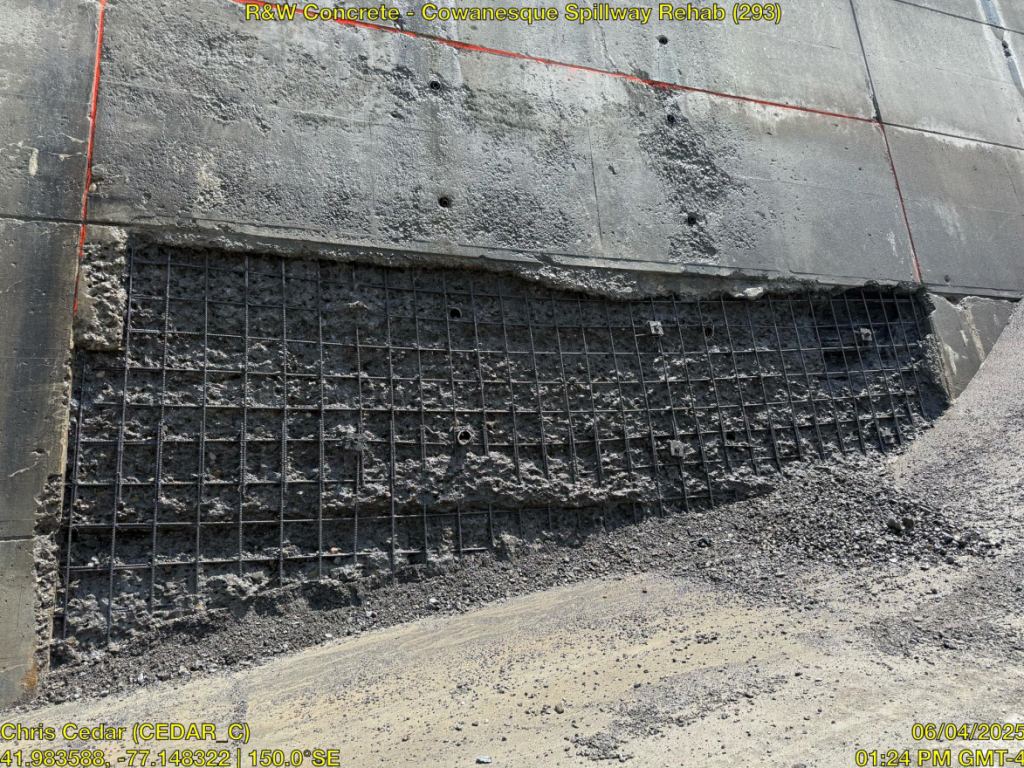 Exposed rebar after selective hydrodemolition.