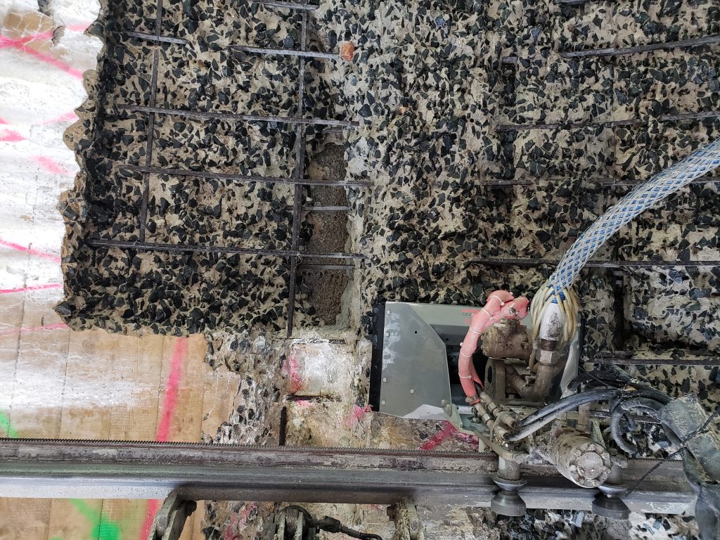 Exposed rebar after hydrodemolition.